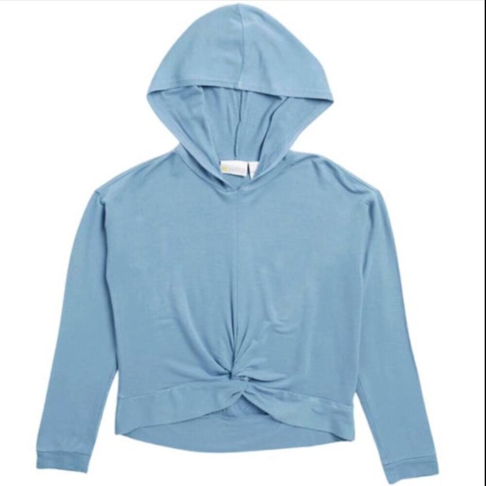 Zella Girls Size XL 14/16 Hoodie Light Blue Twist Front Stretch Soft Long Sleeve